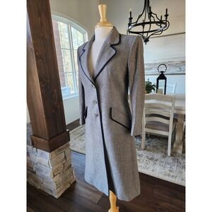 Vintage Jaeger Suit Set 100%‎ Wool Coat and Skirt Gray Navy Trim Pink Lining
